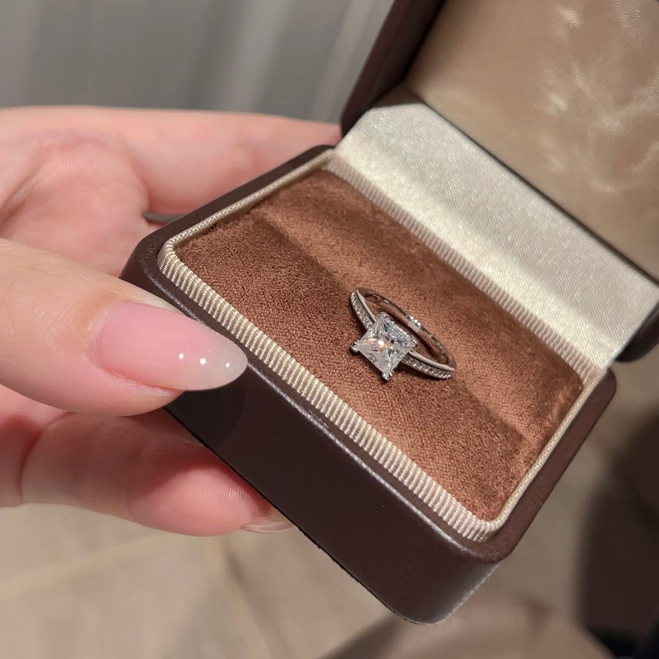 Lab Grown Square Diamond Ring in 18K Gold or PT950