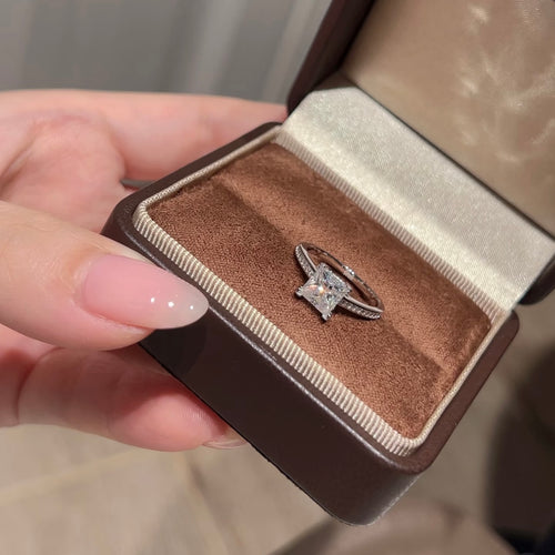 Lab Grown Square Diamond Ring in 18K Gold or PT950