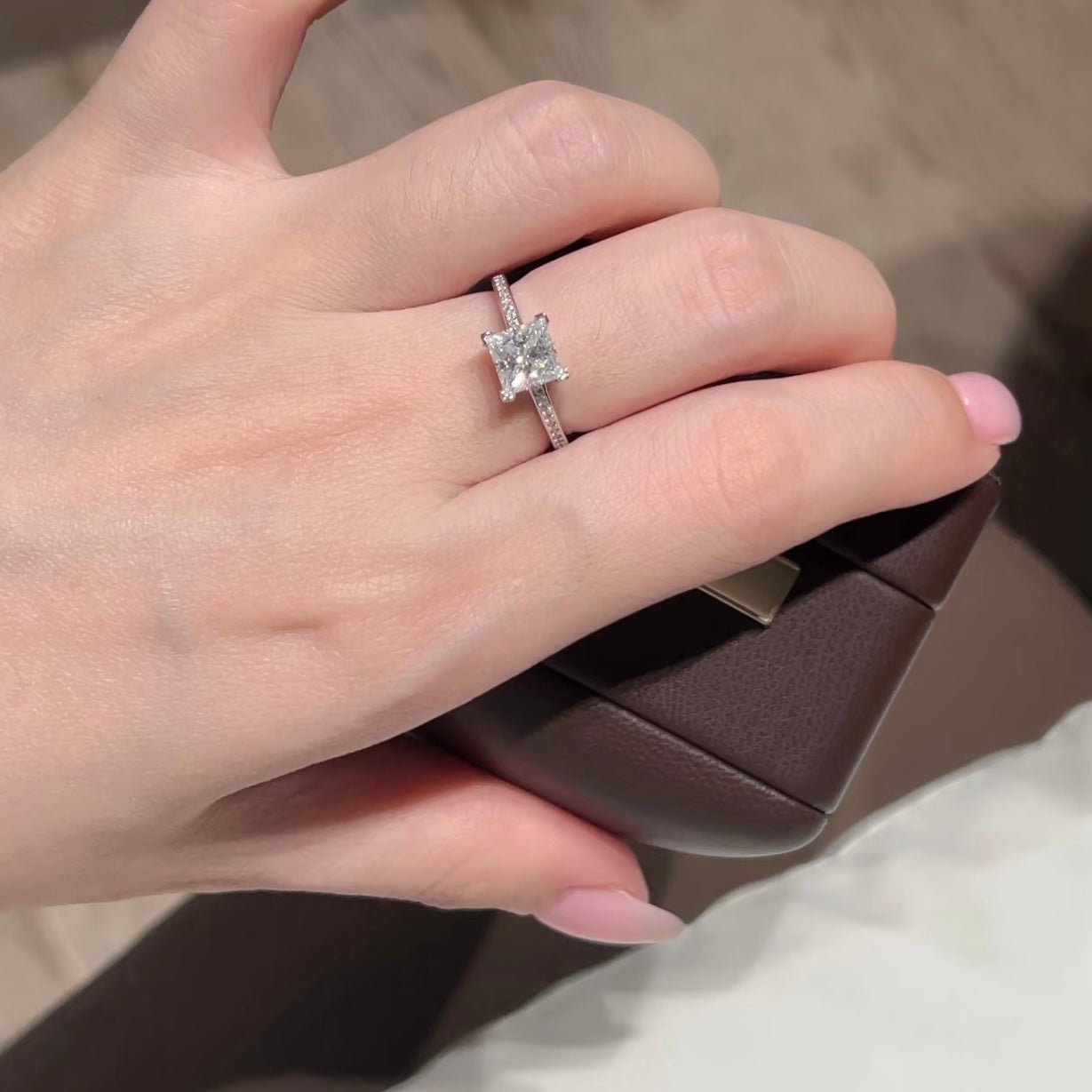 Lab Grown Square Diamond Ring in 18K Gold or PT950